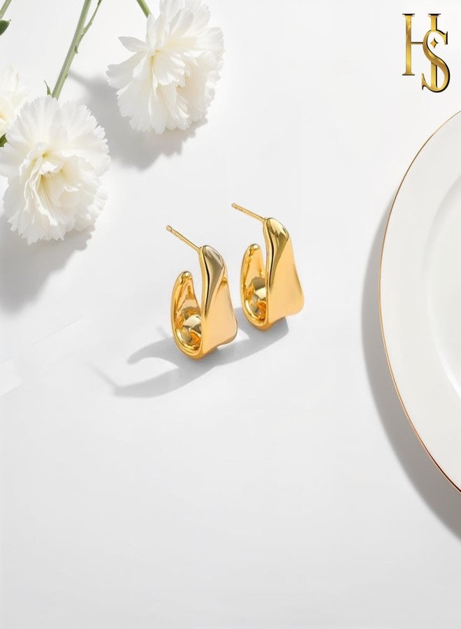 HighSpark Gold Chunky Stud Earrings for Women | 18k Gold Plated Statement Hypoallergenic Earrings | Jewelry Gift - Image 4